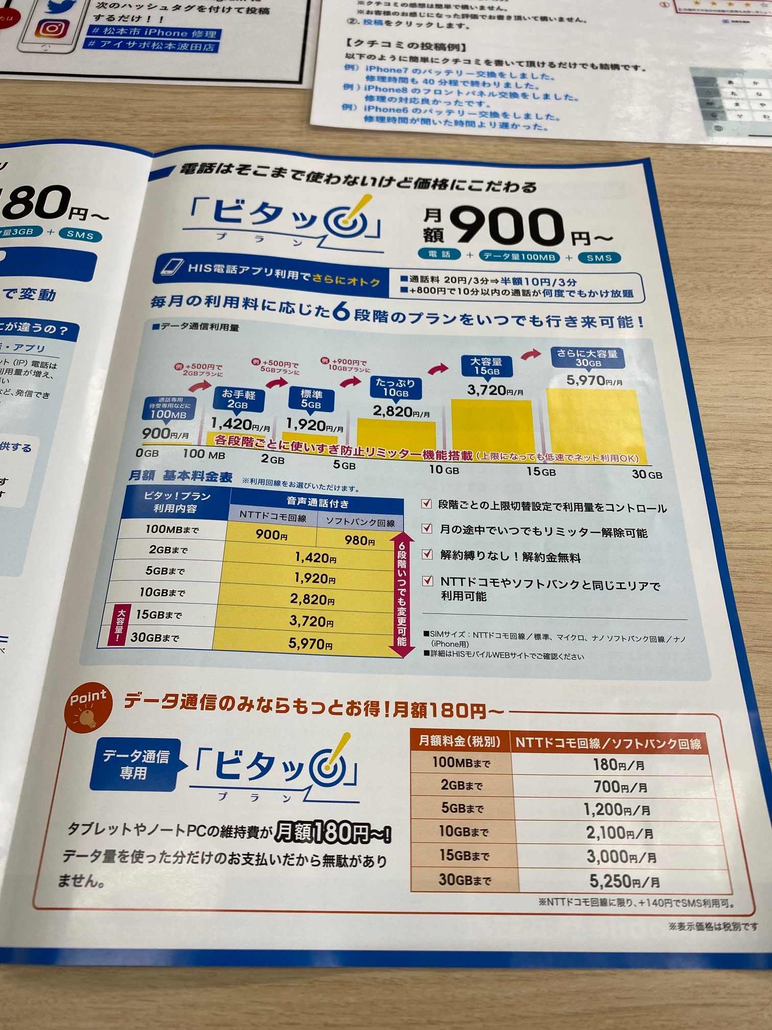 松本市格安SIM販売店｜HIS Mobileビタップラン月額900円~